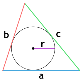 Площадь треугольника через радиус вписанной окружности и 3 стороны